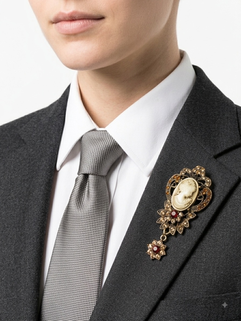 Gold-Tone Cameo Floral Brooch Pin - Vintage-Inspired
